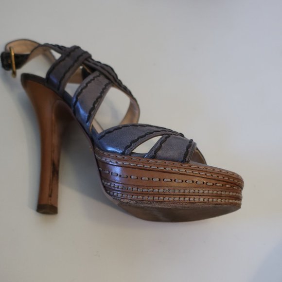 Womens Prada Gray Platform Strappy Leather Heels 38 US/8 * - Picture 12 of 16